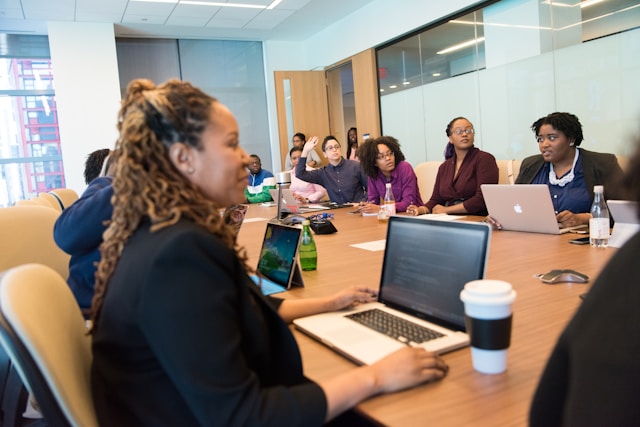 Business professionals collaborating on strategy development